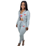 Copy Casual Print Gradient Patchwork Sweatsuit Hooded Collar Long Sleeve Three Pieces