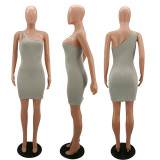 Solid Color Pit Single Shoulder Sleeveless Bodycon Dress