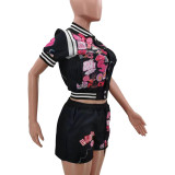 Fashion Casual Printed Baseball Uniform Short Sleeve 2 Piece Outfits