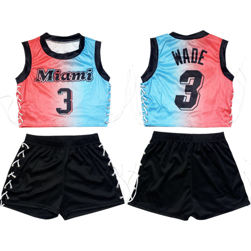 Two-Piece Double-sided Pattern Printed Sleeveless Bandage Shorts Set