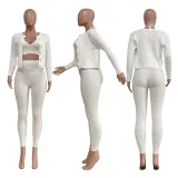 Solid Color Manual Knitted Sweater Cardigan 3 Piece Set