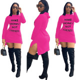 Casual Offset Printed Letters Hooded Mini Dress