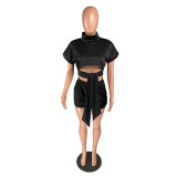 Solid Color Bandage Crop Top and Shorts