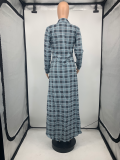 Plaid Print Patchwork Shirt Collar Long Blouse