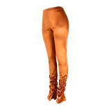 Fashion Bronze Reflective Slit High Waist Pleated Trousers
