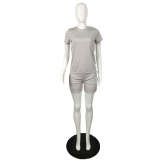 Solid Color Short Sleeve Women Clothing 2 Piece Set