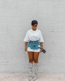 Casual Summer Denim Combination Skirt Set Women's Clothing Without Belt