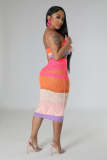 Fashion Multi-Color Colorblock Braided Straps Beach Dresses Two-Piece Set
