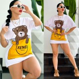 White Bear Print Short Sleeve Mini Dress