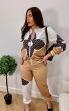 Autumn Casual Simple Printing Zipper Two Piece Set
