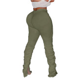 Solid Color Pleated Split Holes Stacked Pants
