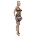 Casual Pit Striped Lace-up Rompers
