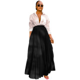 Solid Color High Waist Long Pleated Skirts