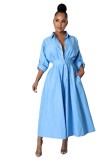 Fashion POLO Collar Loose Long Sleeve Long Dress