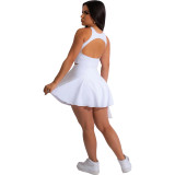 Solid Sexy Hollow Neck Crossover Skirt Set