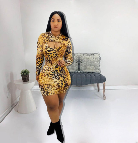Casual Leopard Sling Dress with Outerwear