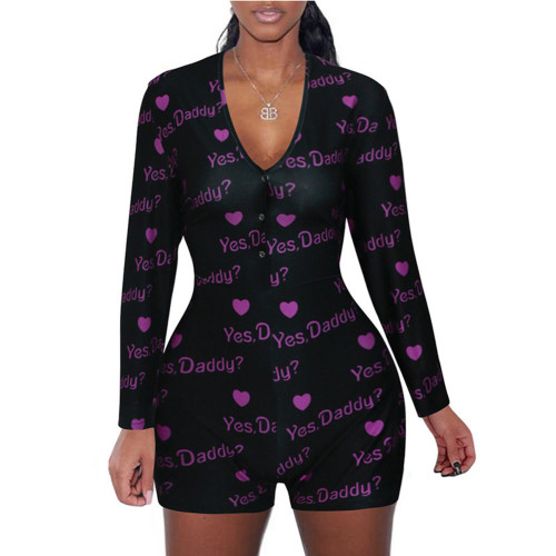 Casual Pattern Printed Loungewear Shorts Rompers