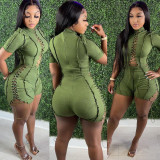 Casual Bandage Drawstring Frayed Short Jumpsuit