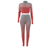 High Neck Gradient Embroidered Letters Sports Two-Piece Set