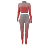 High Neck Gradient Embroidered Letters Sports Two-Piece Set