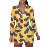 Casual Pattern Printed Loungewear Shorts Rompers