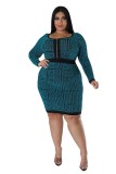 Fat Woman Plus Size Women's Stretch Geometric Tunic Dress
