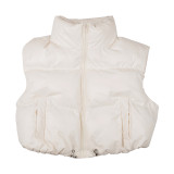 Solid Color Sleeveless Stand Collar Crop Vest Padded Jacket