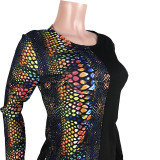 Colorful Snakeskin Stitching Patch Pocket Gradient Dress