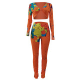 Women Colorful Ink-splash Print Crop Top Two Piece Outfits
