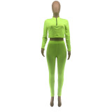 Solid Color Zipper Two Piece Set