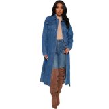 Loose Denim Trench Coat - Dark Wash with belt