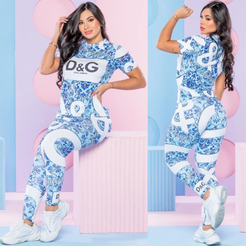 Fashion Printed Letter Short Sleeve Pant Set Two Pieces