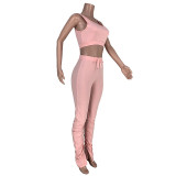 Solid Color Crop Vest and Stacked Pants