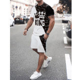 Casual Printed Tracksuit Men Short Sleeve Two Piece Outfits with Pockets