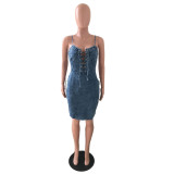 Sexy Adjustable Straps Denim Club Dress