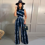 Fashion Pattern Printed Sleeveless Rompers + Wide Leg Pants Set