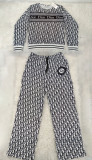 Casual Thread Printed Long Sleeve Tops Wide Leg Pants Two Piece Set
