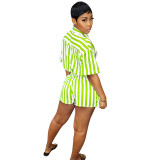 Summer Fashion Striped Printed Loose Shirt Two-Piece Set