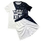 Casual Printed Tracksuit Men Short Sleeve Two Piece Outfits with Pockets