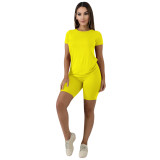 Solid Color Cotton Basic Shirt and Tight Shorts