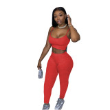 Solid Color Suspender Sports Two Piece Set