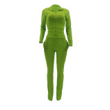 Solid Color Turn-down Neck Sports 2 Piece Set