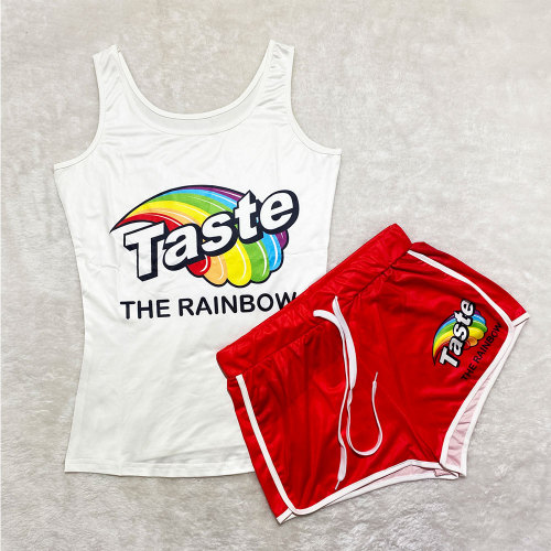 Summer Sexy Graphic Print Sleeveless Yoga Shorts Set