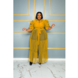 Sexy Perspective Mesh Long Dress with Belt