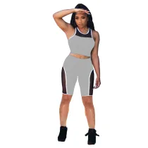 Two Piece Casual Stitching Mesh Vest and Shorts