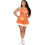 Casual Sexy Color Matching Slim Pleated Skirt Set