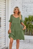 Summer Casual V Neck Three Layer Pleated Dresses