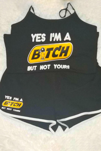 Sexy Graphic Print Straps Top Shorts Yoga Pants Suit