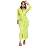 Solid Color V Neck Ruched Maxi Dress