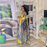 High Elasticity Softness Fat Woman Loose Positioning Printing Maxi Dress